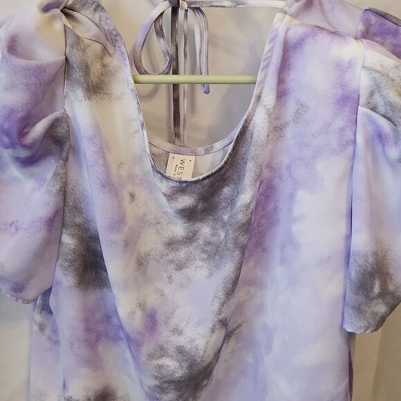 Women's Short-Sleeve Cowl Neck Blouse with Tie Back Tops Tshirts - Picture 2 of 2